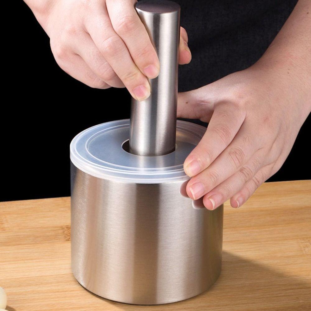 Durable 304 Stainless Steel Mortar and Pestle Set Rust Proof Splash-proof Lid Spices Grinder Household Manual Garlic Press Lemon