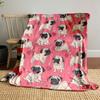 Cute Pug Pattern with Hearts Background Patterned Blanket, Flannel, Suitable for All Seasons, Home Decor, Warm and Cozy