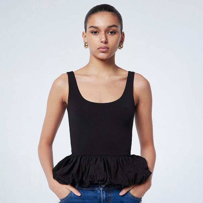 Flower Bud Embroidery Wooden Ear Edge Bra Sling Top Summer Women's Sexy Solid Color Elastic Slim Fit Sleeveless Casual Tank
