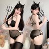 Sexy lingerie little devil neck-hanging perspective lace-up three-point hot perspective uniform free-of-charge set