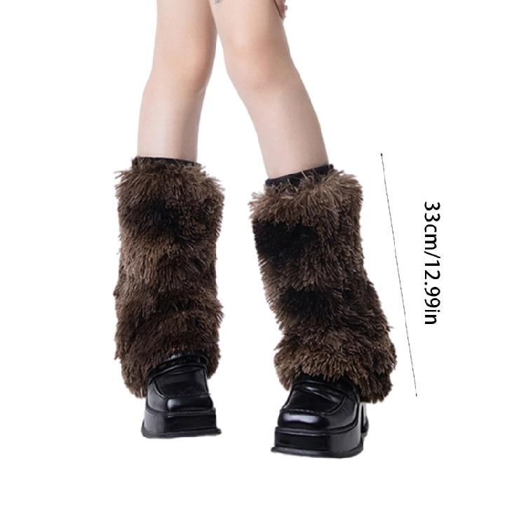 Furry Fashion Leg Warmers for Ladies Soft Plush Boot Covers Toppers Footless Socks for Winter Warmth and Costume Parties