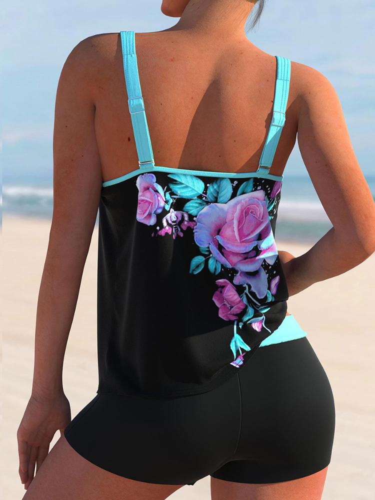 2024 bedruckter Tankini Zweiteiliger Badeanzug Frauen Push Up Bademode Weiblicher Sport Badeanzug Bademode Schwimmen Sommer Shorts
