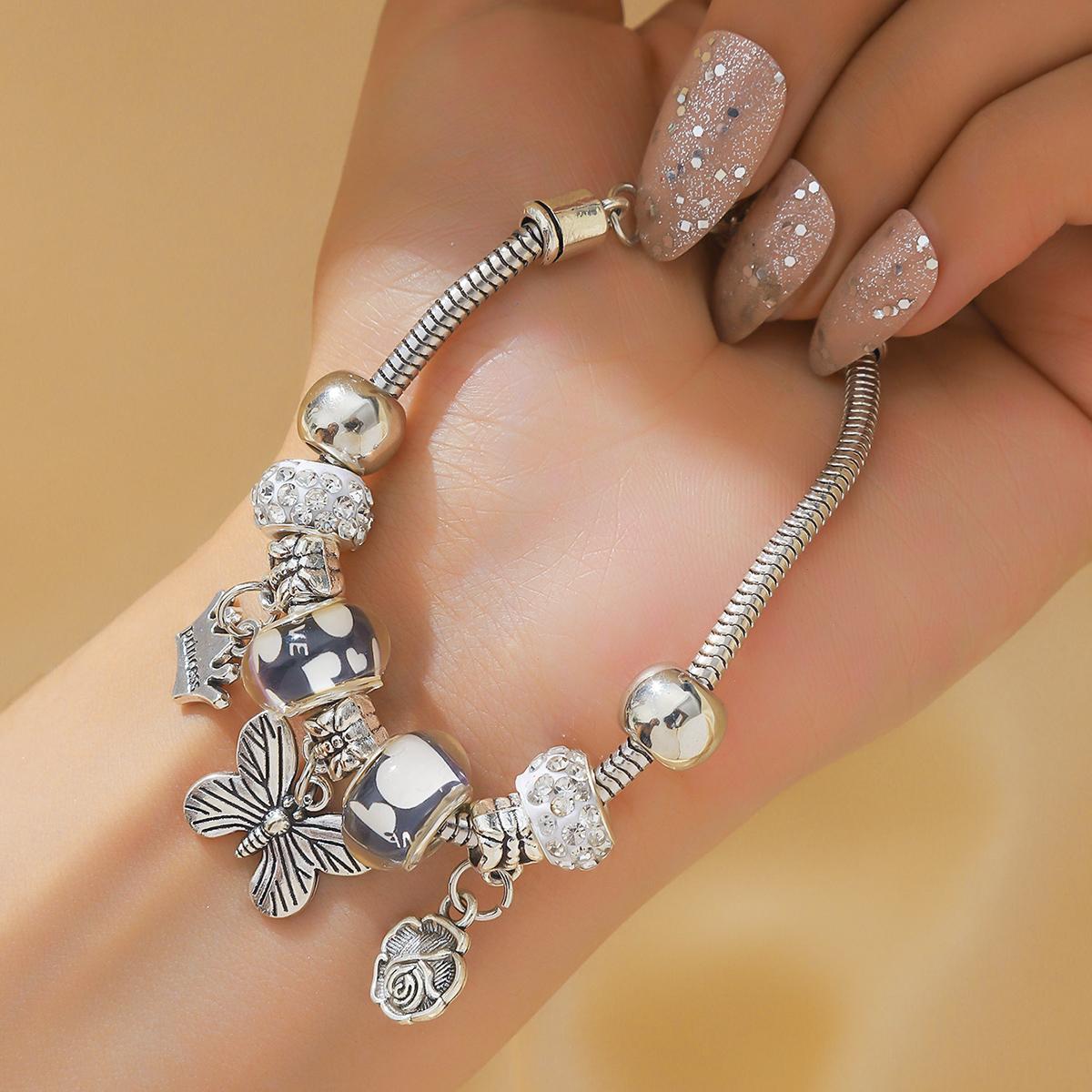 

1 шт. Женский модный многоэлементный браслет из бусин с бабочкой для свиданий, путешествий, банкетов, вечеринок, праздничного наряда, подарок