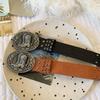 Retro Studded Women's Fashion Belt Decorative Carved Motif Adjustable Cowgirl Punk Style PU Leather Accessory