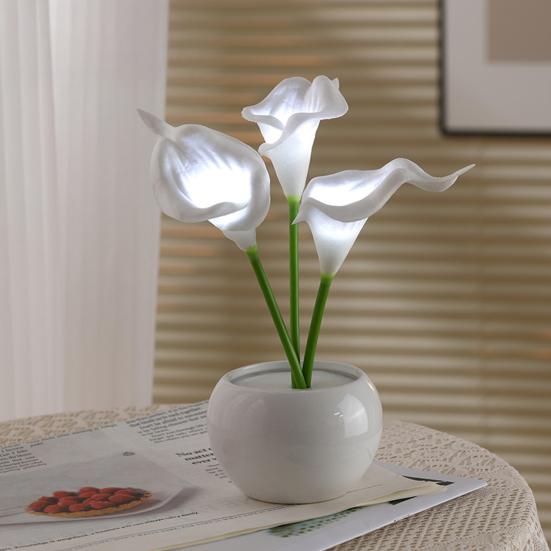 Calla Lily Lamp LED Simulation Light with Ceramic Calla Lily Flower Night Vase Faux Floral Bedroom
