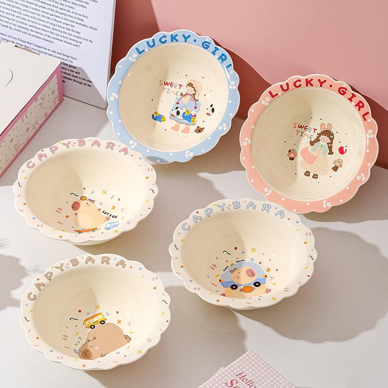Ceramic Dinner Plate, Simple Straw Hat Bowl, Fruit Plate, High-Value Salad Bowl, Cute Dessert Bowl, Household Soup Bowl, Instant Noodle Bowl
