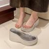 Summer New Thick Bottom High Heel Slippers for Women Fashionable PVC Transparent Belt Wedges Sandals Platform Casual Slides Shoe