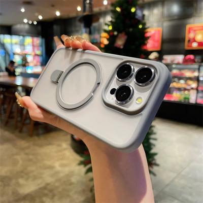 Lüks Mat Tutucu Telefon Kılıfı iPhone 15 Pro Max 14 13 12 11 Magsafe Darbeye Dayanıklı Metal Görünmez Manyetik Braket Arka Kapak Lens Filmi ile