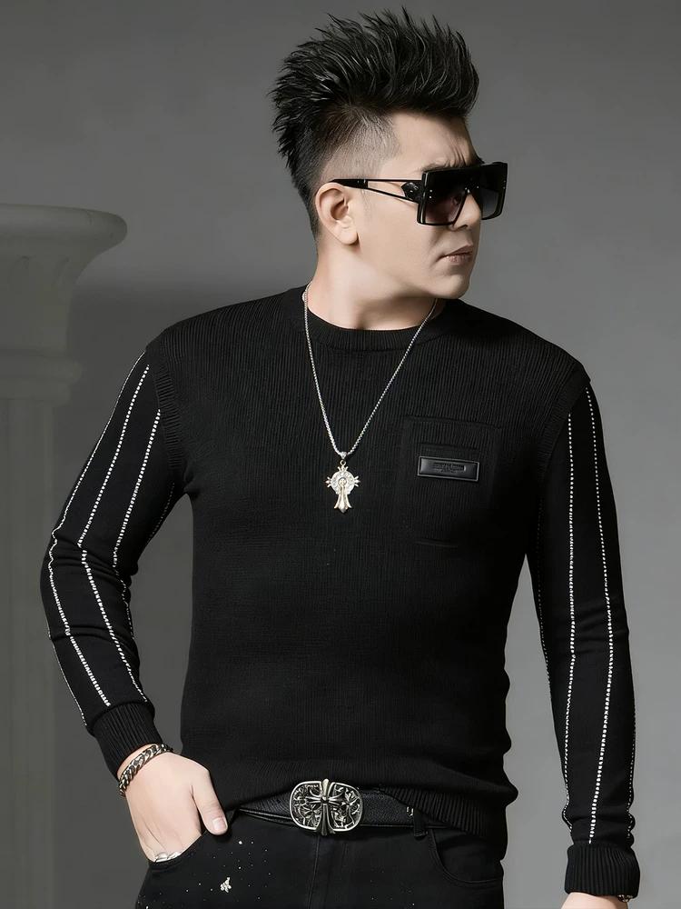 European-Style Round-Neck Sweater for Men, Autumn/Winter 2025 New Trendy Brand with Pocket Decoration, Pullover Long-Sleeve Knit Base Shirt