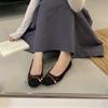 Korean version of square head soft leather soft bottom flat sole single shoes temperament fashion bow one pedal grandma shoes 2025 autumn new