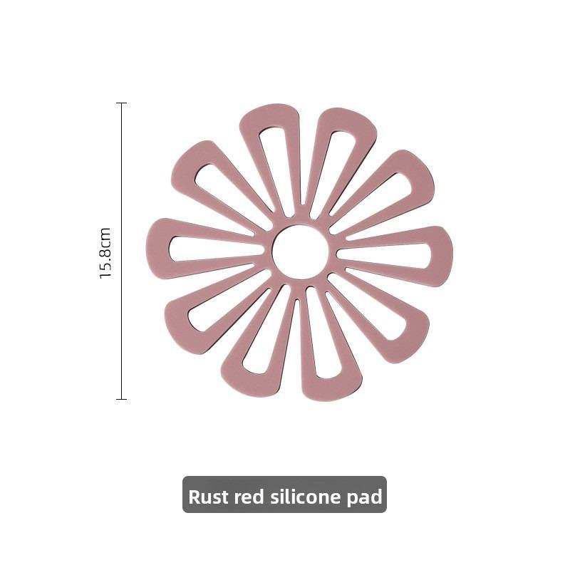 

Soft Rubber Hollowed-out Heat Insulation Pad, Thickened Anti-scalding Dish and Table Mat, Round Anti-slip Cup, Bowl and Pot Mat красный