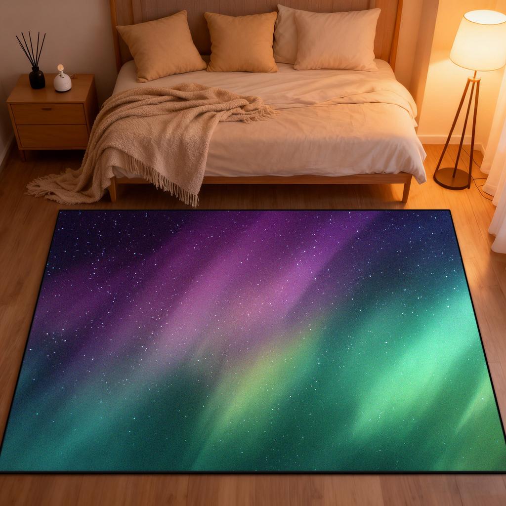 3D Aurora Design Bedroom Bedside Carpet Starry Sky Decoration Washable Living Room Rug Cloakroom Study Non-slip Tables Chair Mat