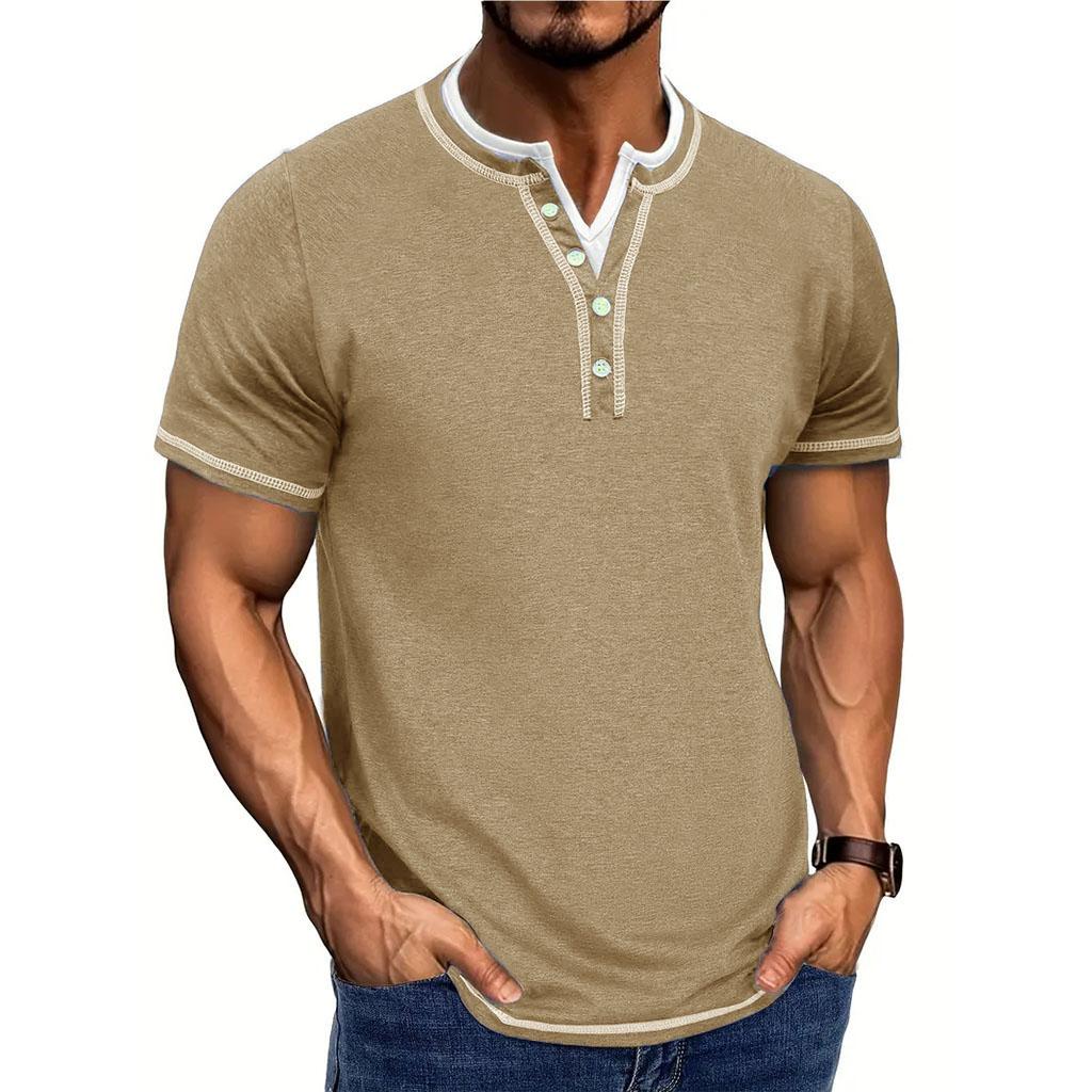 Men's Stylish Short-Sleeved Henley T-Shirt - Breathable, Casual, and Comfortable V-Neck Button Tops for Summer