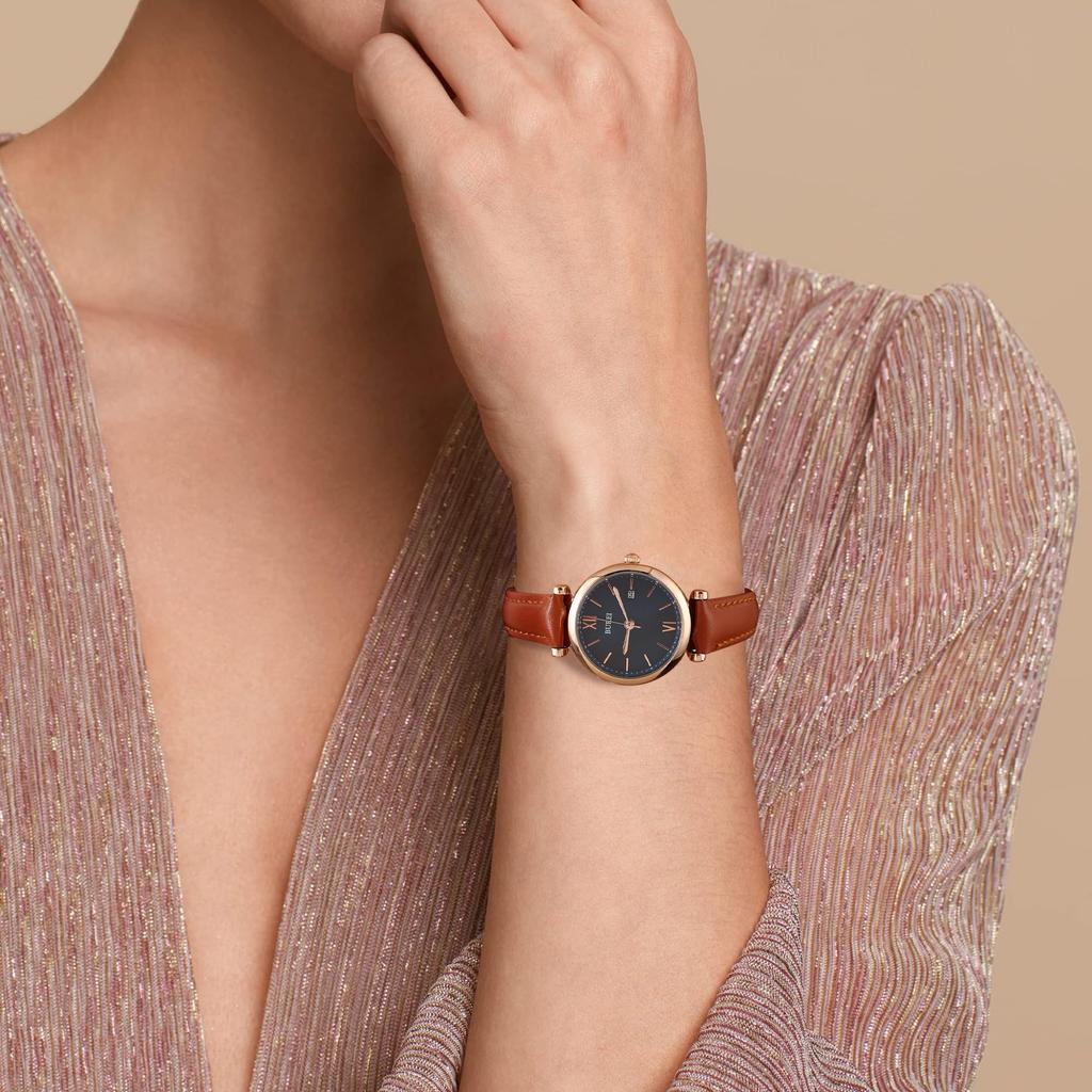 BUREI Women's Quartz Analog Watch with Leather Strap, Slim Fit, Stylish, Waterproof, Cute, Simple, and Lightweight. Perfect for Casual, Business,