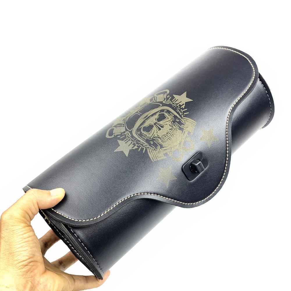 Motorcycle Fork PU Leather Travel Pouch Waterproof Tool Bags Saddle Bag Vintage Skull Tail Bag Luggage For