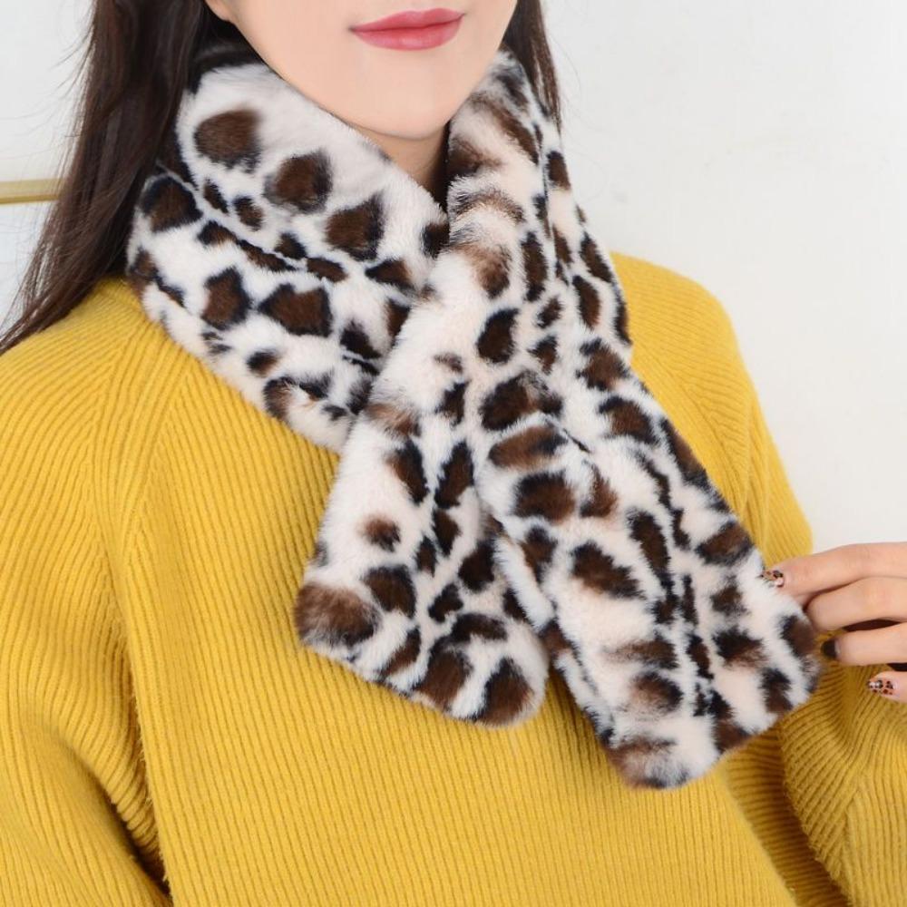 Leopardenmuster Kunstpelz Schal - Damen Winter Warm Vielseitig Kreuz-Halswärmer Damen Schals