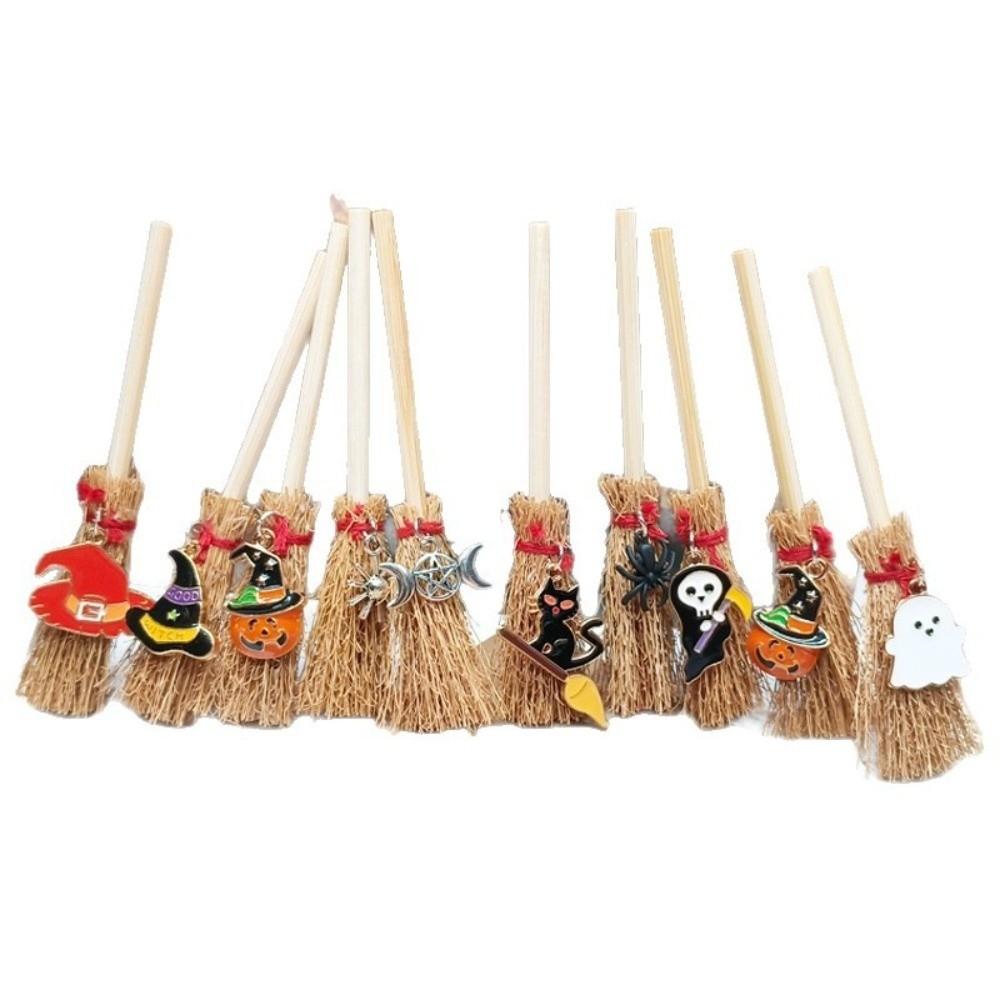 Wooden Halloween Broom 10cm Halloween Party Decoration Mini Broom Pendant  Dollhouse Decoration