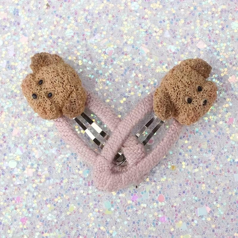 2pcs Cute Pastel Pink Resin Dog Hair Clips, Durable Lightweight Textured‑Grip Hair Accessories for Adults