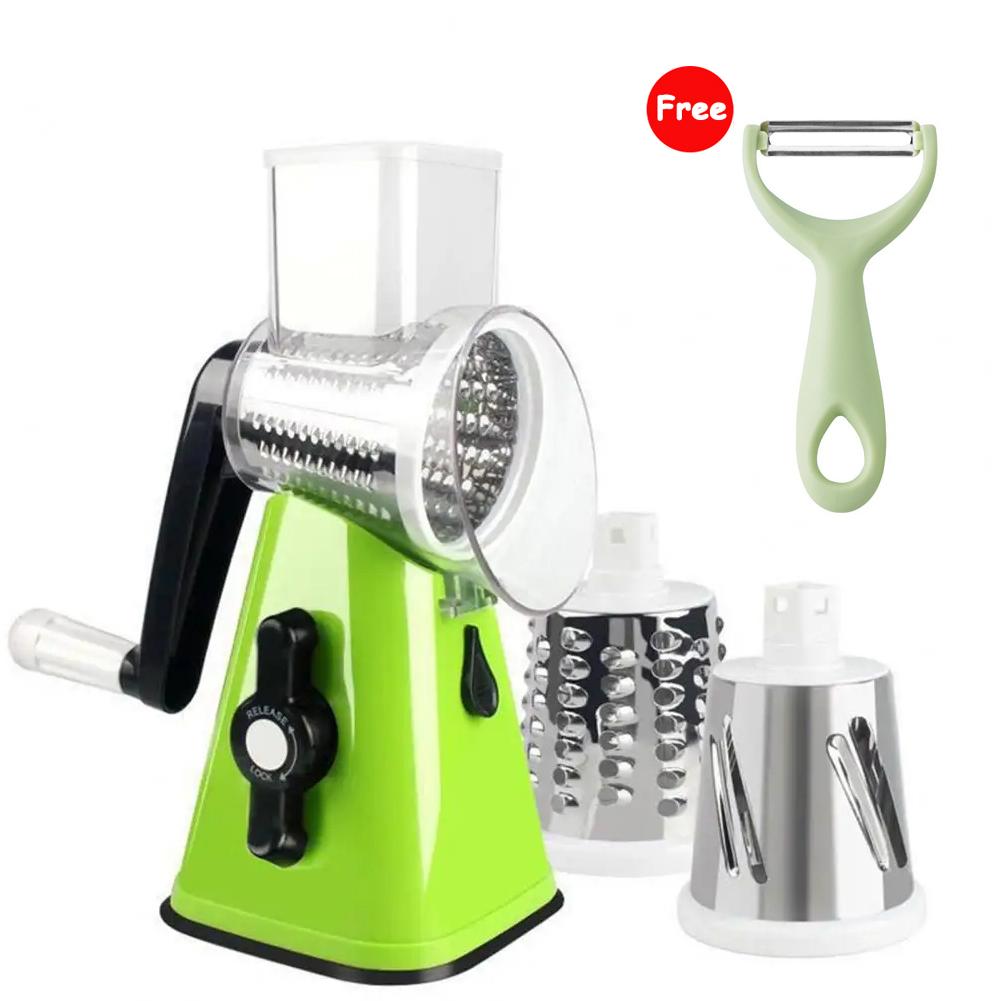 Rotary Cheese Grater with Peeler Manual Vegetable Slicer with Non-slip Suction Base Peanut Nuts Grinder Vegetable Shredder
