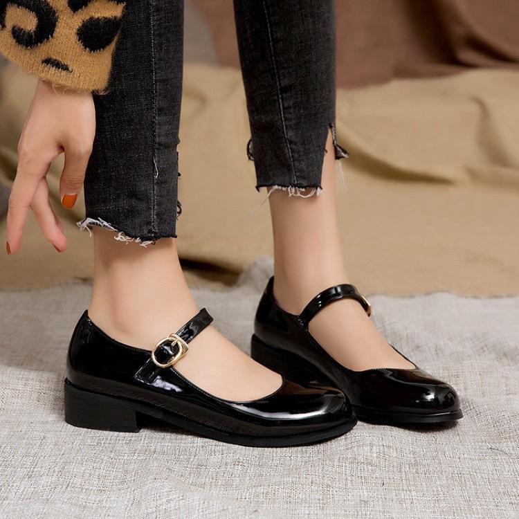 Versatile Light Mouth Work Shoes French Single Shoes Women's Spring and Autumn New Single Shoes Retro Thick Heel Black Mary Jane Shoes