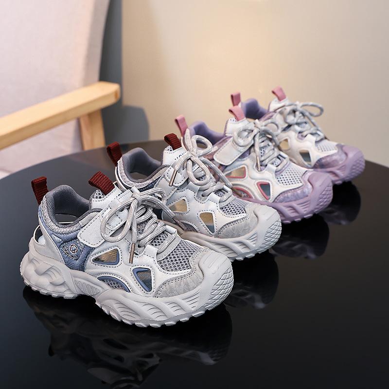 New Style Girls' Children's Shoes with Breathable Mesh Upper, Sports Shoes Featuring Hollowed-out Soft Soles