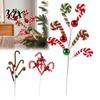 Seasonal Candy Cane Decorations Christmas Pick, Red White Green Plush Stem, Decorative Props Branch for Vase Filler, Wreath, Xmas Tree Decoration