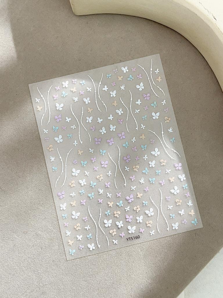 Golden Green Leaf Flower Nail Art Stickers Exqusitive 3D Five-petal Flower Nail Decorations DIY Adhesive Nail Decals Accessories