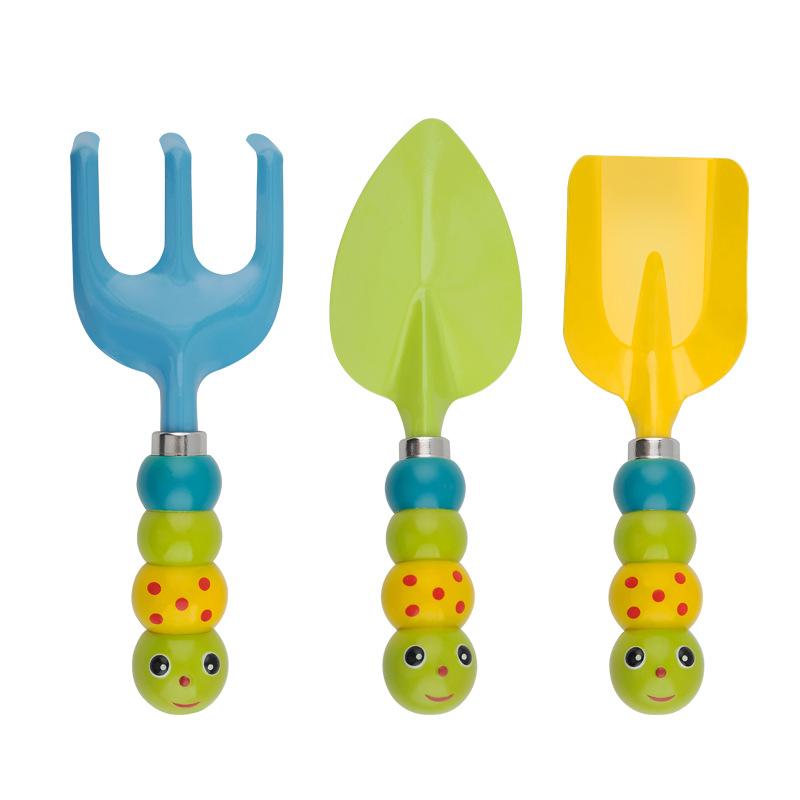 Kids Gardening Tool Set 6Pcs Caterpillar Handle Shovel Rake Watering Can Storage Bag Gloves