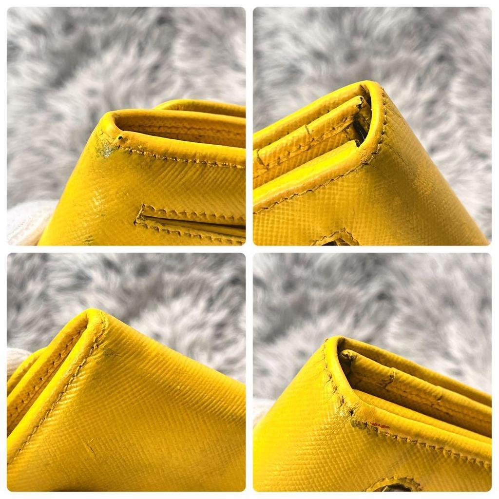 Used PRADA Saffiano Bicolor Yellow Black Metal Logo Long Wallet