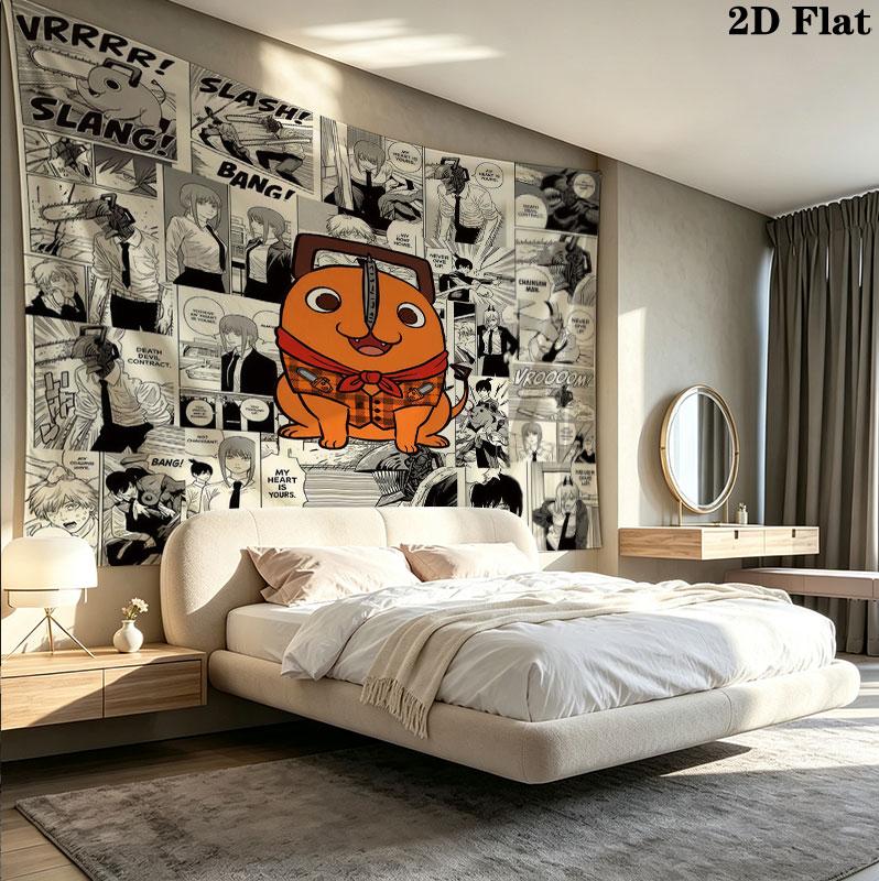 Tapestry Ścienne Chainsaw Man Estetyczna Dekoracja Ścienna Drukowany Materiał Koc Dekoracyjne Tapiserie Do Sypialni Salonu Wystrój Domu