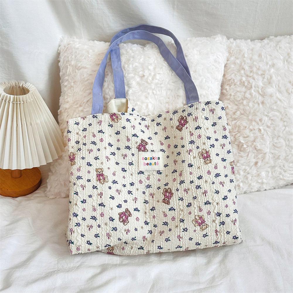 

Cute Street Style Canvas Bag For Students With Large Capacity And Magnetic Closure PurpleFlower Bear