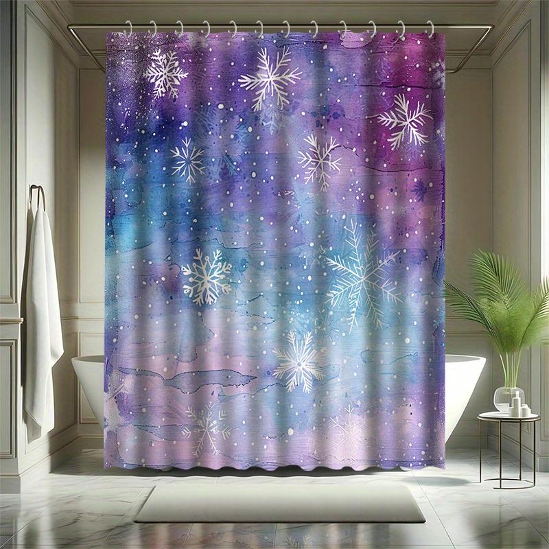 Hexagonal Snowflake Shower Curtain Set, Beautiful Snowy Scenery, Fantastic Art, Bathtub Partition, Modern Bath Decor