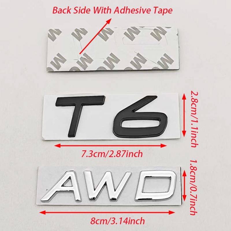 3D Metal Emblem for Car T5 T6 AWD Logo Rear Trunk Adhesive for Volvo S90 S60 V90 V60 XC90 XC60 T6 T5 AWD Accessories