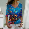 Underwater Butterfly Print Women Tshirts Ladies Tops Long Sleeve V-neck Pullover Femme T-shirts T Shirt For Women