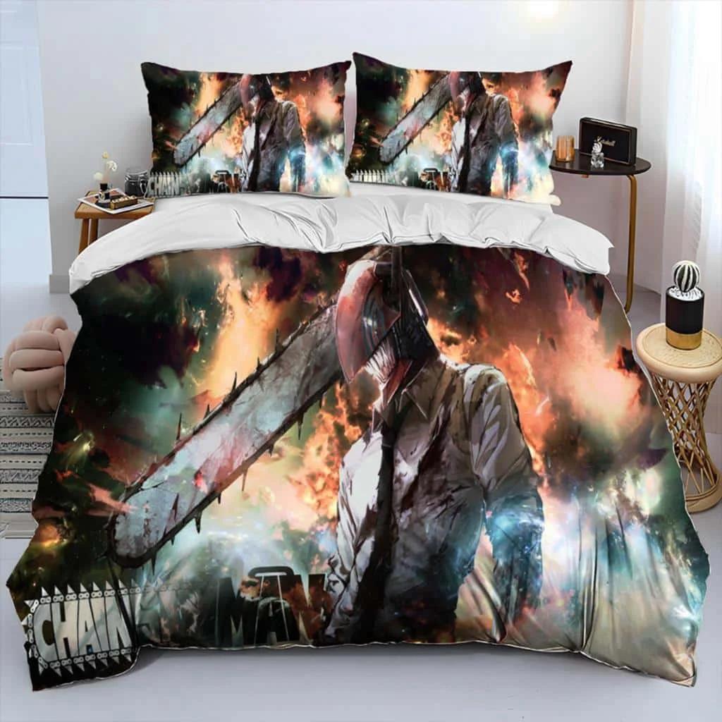 3D Anime Chainsaw Man Denji Beding Set Carton Warm Comforter Soft Duvet Cover Bed Linen Set Comfortable Quilt Cover Pilowcase King Quen Sized