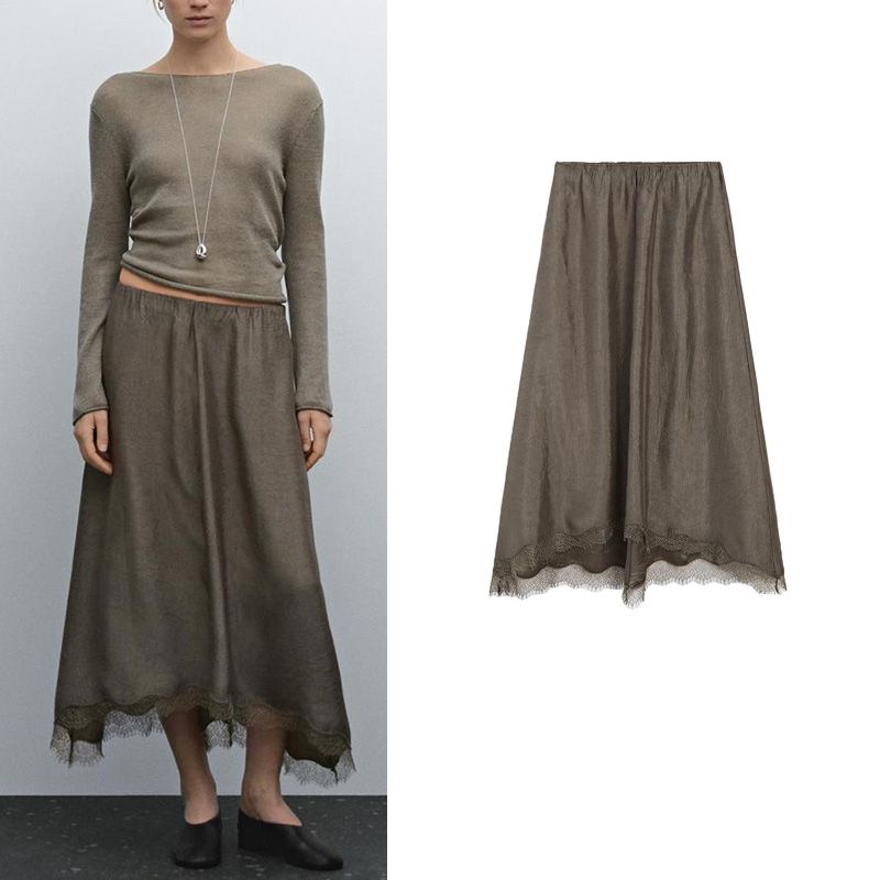 MD Summer New French Romantic Lady Style Lace Hem Draping Effect Elegant Skirt 5204583