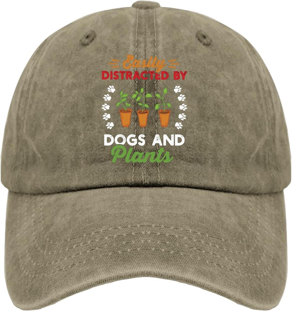 Easily Distracted by Dogs and Plants Baseball Cap Polyester Casual Adult Unisex Garden Hat