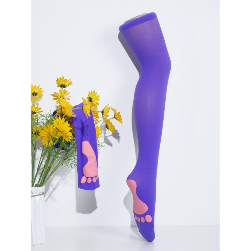 Foot Print Thigh High Socks Cute Over Knee Stockings Pink Footprint Over Knee Stockings Women Lolitas Long Boot Socks