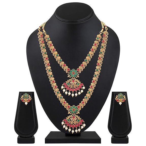 Latest Combo Design Pearl Necklace Set for Women Traditional Gold Plated Jewellery Set for Women (Multicolor)