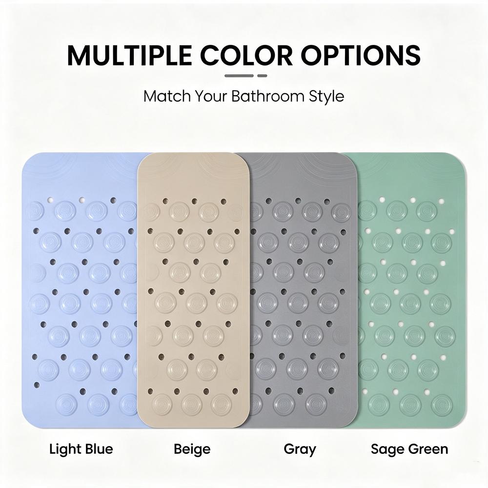 Non-Slip Shower Mat for Elderly Anti Fall Safety Bath Mat with Foot Scrubber, Suction Cups Drain Holes Bathroom Floor Mat