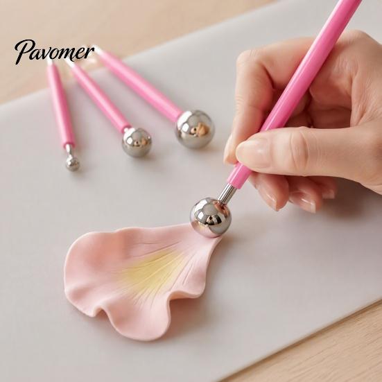 4 Size Clay Shaping Tool 4Pcs Polymer Set, Sculpting Stick with Stainless Rod Steel Ball, DIY Fondant Pottery Modeling Tools Art Craft Supplies