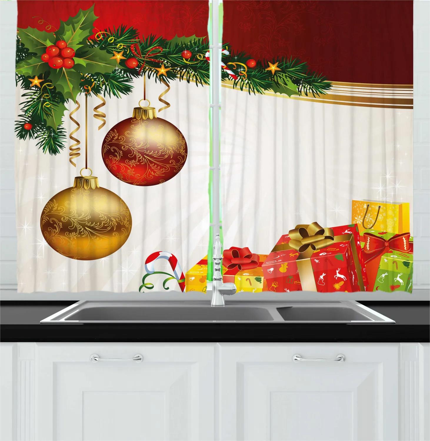 

Christmas Theme Drape Christmas Tree Bell Snowman Red and Green Matching Cloth Drape ideal for Bedroom Space Living Window Opening High Shading W55 X H120cm X 2&HOOK