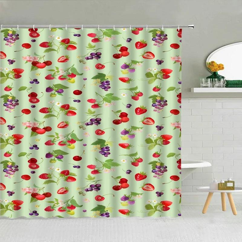Fruit Things for the Bathroom Accessories Sets Luxury Shower Curtain Waterproof Folding Partition Curtains Bath Bedrooms