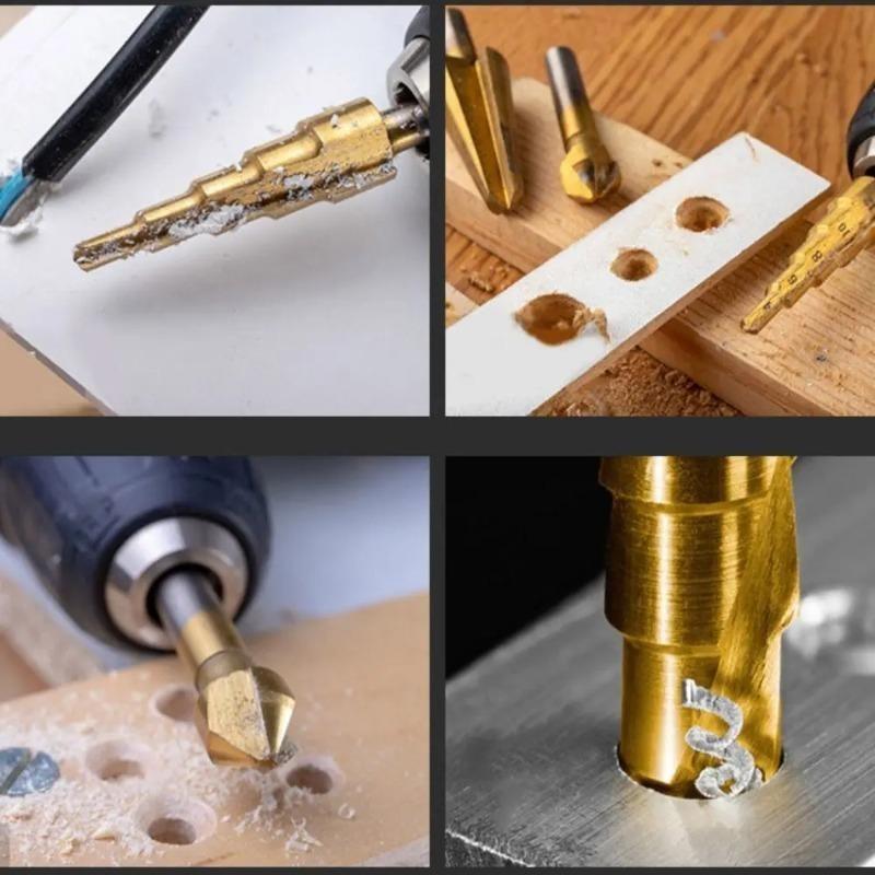 7Pcs Step Drill Bit Saw Umbrella Chamfer Bit Straight Titanium Milling Cutter 4-12/20mm 3 6 8 Mm Woodwork Metal Hole Cone Drill