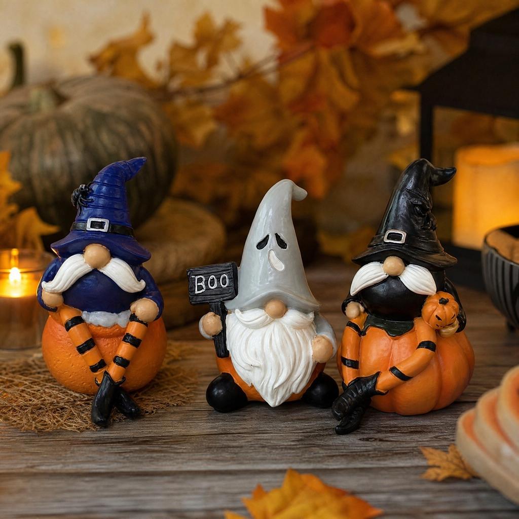 Halloween Pumpkin Gnome Resin Figurine for Creative Holiday Tabletop Decor