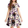 Girls Halloween Printed Short Sleeve Dress with Pockets for Party Costume