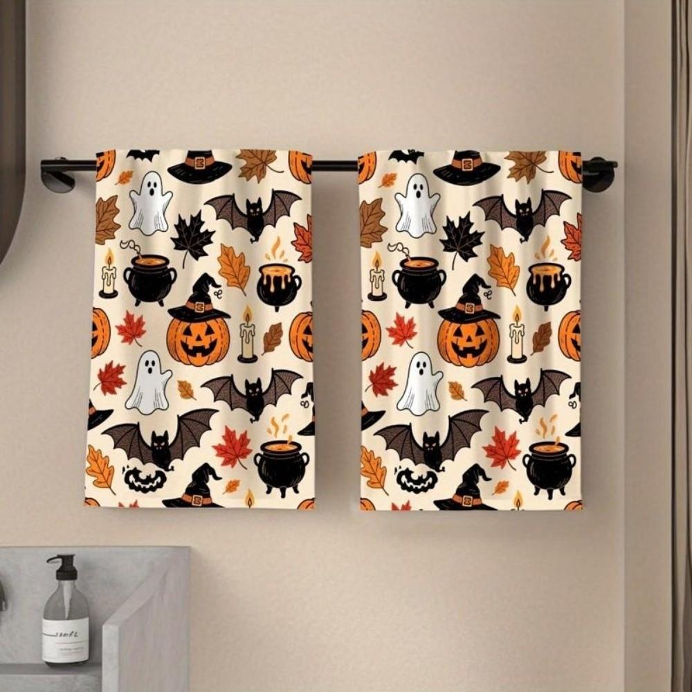 2 pcs Pumpkin Halloween Dish Towels Ghost Dishcloth Durable Hand Towel New Home Gift