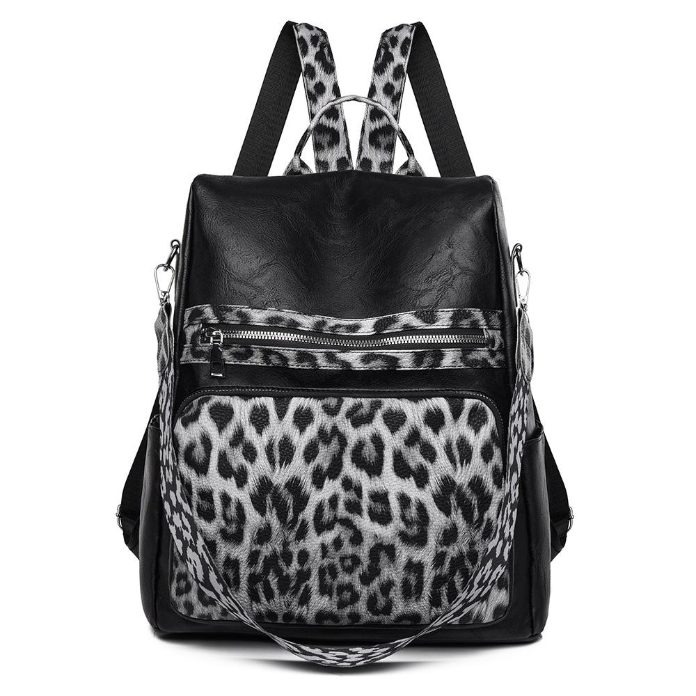 Sac à dos rétro pour femme, grande capacité, imprimé léopard bicolore