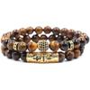 Cross Tiger Eye Copper Micro-inlaid Elastic Bracelet Set: Black Frosted Zirconia Beads in Punk Style