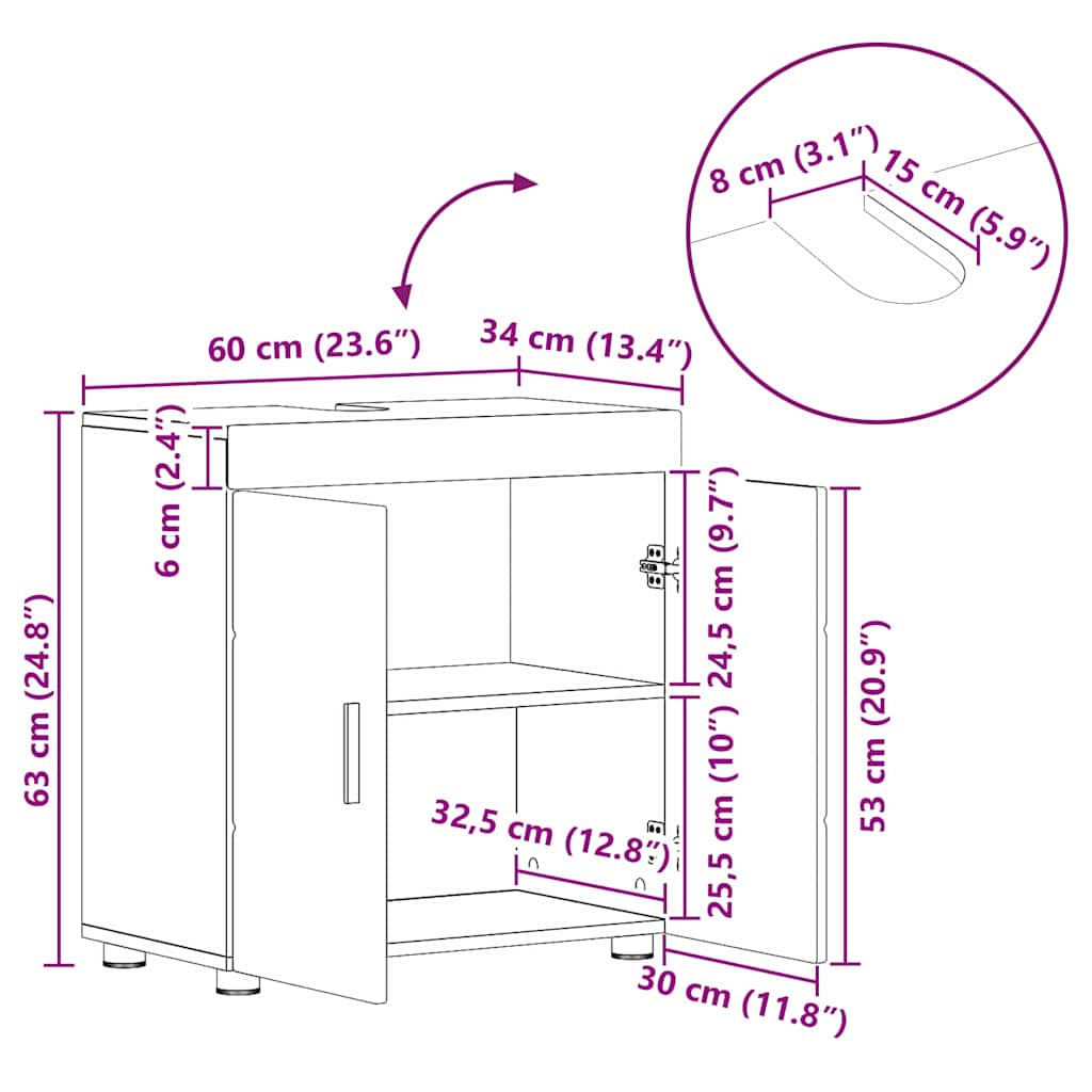 Bathroom Cabinet Set TULUM Sonoma Oak 60 x 34 x 63 cm